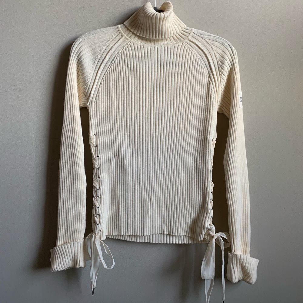 Cream Turtleneck with Ribbon Detailing